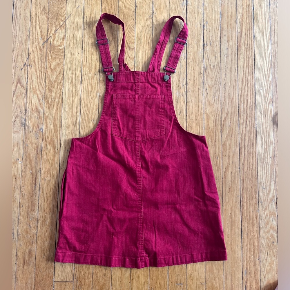 Red overall dress